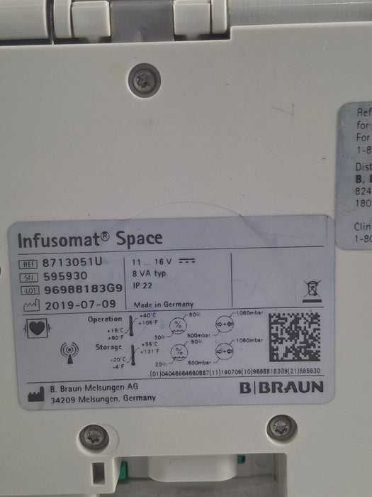 B. Braun Infusomat Space w/Pole Clamp & AC Adapter Infusion Pump
