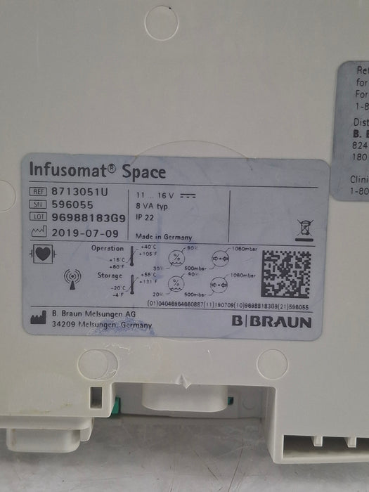 B. Braun Infusomat Space w/Pole Clamp & AC Adapter Infusion Pump