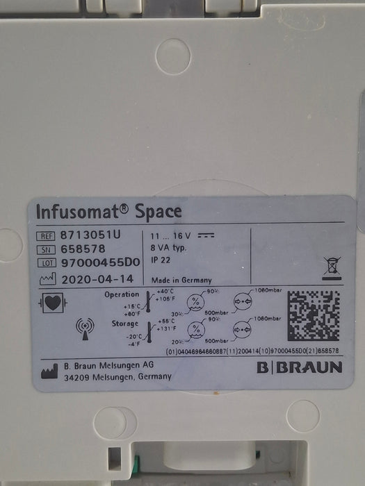 B. Braun Infusomat Space w/Pole Clamp & AC Adapter Infusion Pump