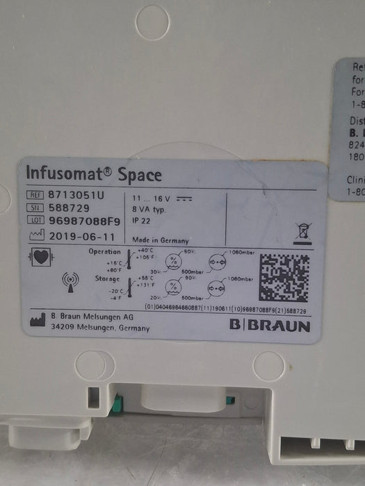 B. Braun Infusomat Space w/Pole Clamp & AC Adapter Infusion Pump