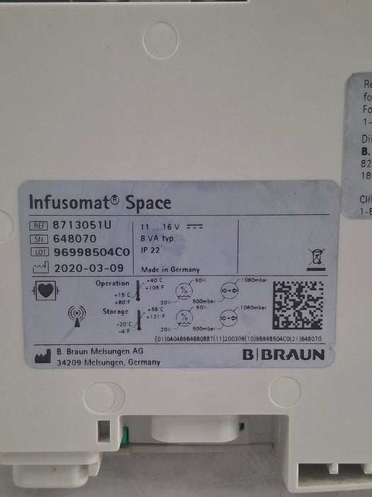 B. Braun Infusomat Space w/Pole Clamp & AC Adapter Infusion Pump