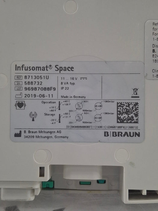 B. Braun Infusomat Space w/Pole Clamp & AC Adapter Infusion Pump