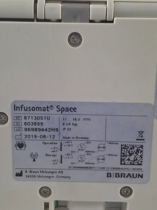 B. Braun Infusomat Space w/Pole Clamp & AC Adapter Infusion Pump