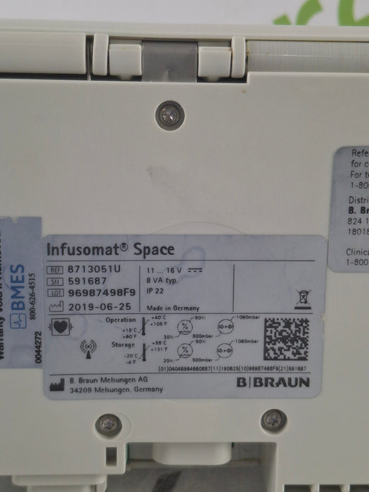 B. Braun Infusomat Space w/Pole Clamp & AC Adapter Infusion Pump