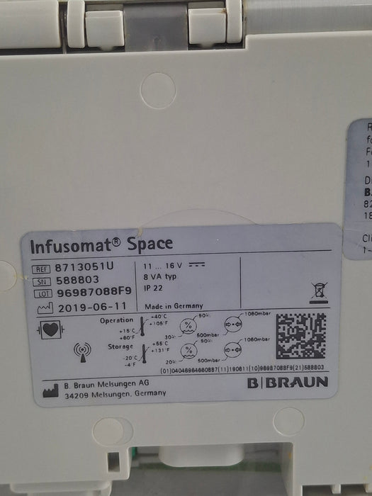 B. Braun Infusomat Space w/Pole Clamp & AC Adapter Infusion Pump