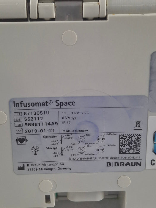 B. Braun Infusomat Space w/Pole Clamp & AC Adapter Infusion Pump