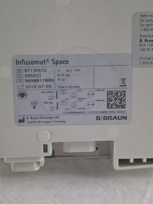 B. Braun Infusomat Space w/Pole Clamp & AC Adapter Infusion Pump