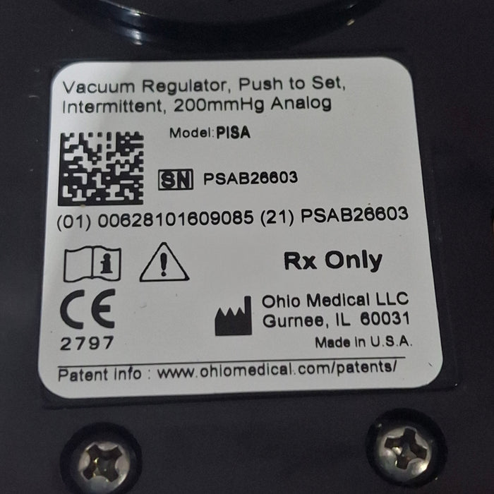 Ohio Medical Corporation Push to Set Vacuum Regulator
