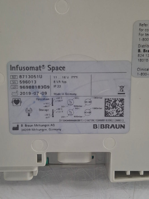 B. Braun Infusomat Space w/AC Adapter Infusion Pump