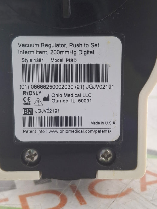 Ohio Medical Corporation Push to Set Vacuum Regulator
