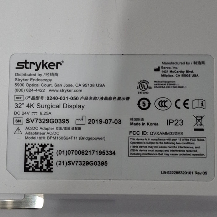 Stryker 32" 4K Surgical Display Monitor