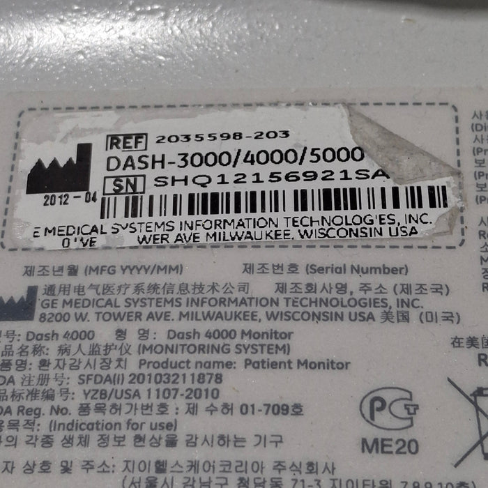 GE Healthcare Dash 4000 - Masimo SpO2 Patient Monitor