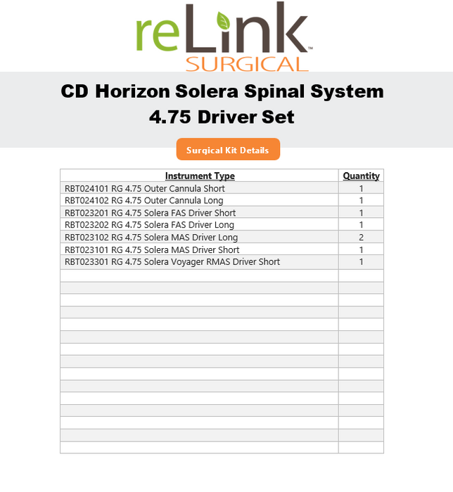 Medtronic CD Horizon Solera Spinal System 4.75 Driver Set