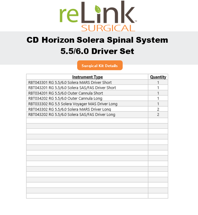 Medtronic CD Horizon Solera Spinal System 5.5/6.0 Driver Set