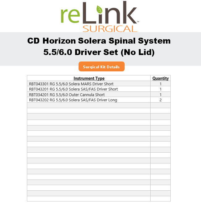 Medtronic CD Horizon Solera Spinal System 5.5/6.0 Driver Set