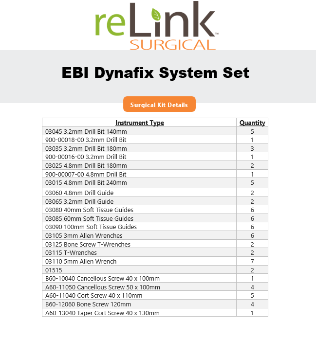 EBI Medical Systems Dynafix External Fixation System Set