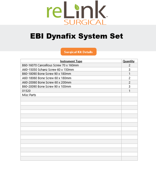EBI Medical Systems Dynafix External Fixation System Set