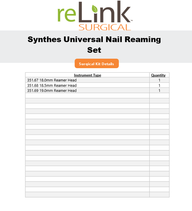 Synthes, Inc. Universal Nail Reaming Instrument Set