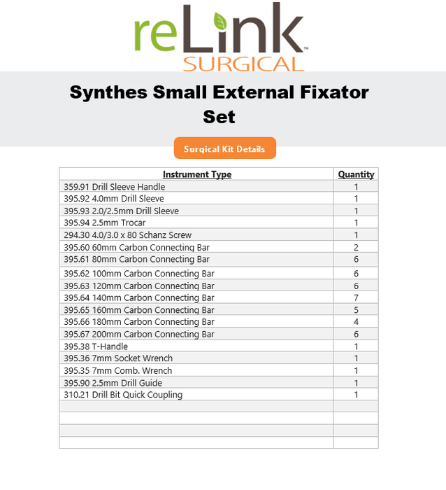 Synthes, Inc. Small External Fixator Set Surgical Instrument