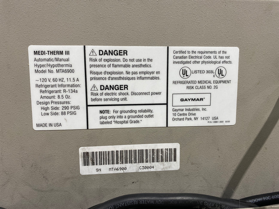 Gaymar Medi-Therm III MTA6900 Hyper/Hypothermia Machine