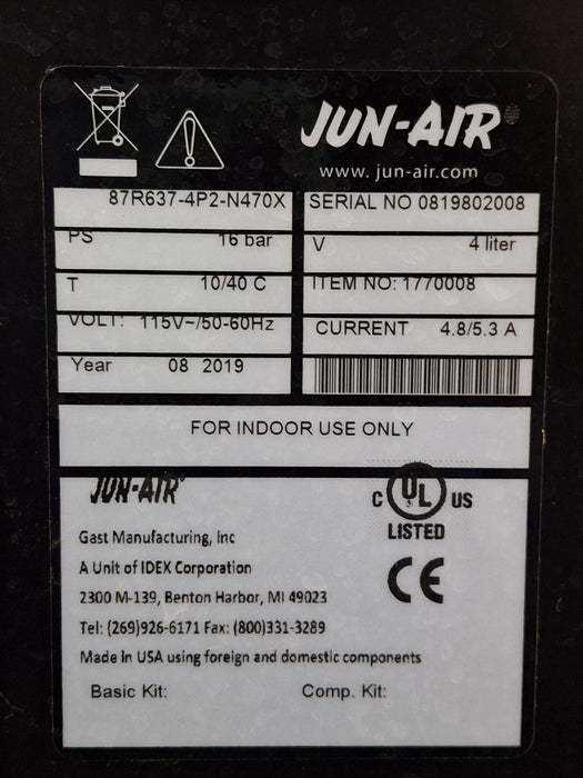 Jun-Air 87R637-4P2-N470X Dental Air Compressor