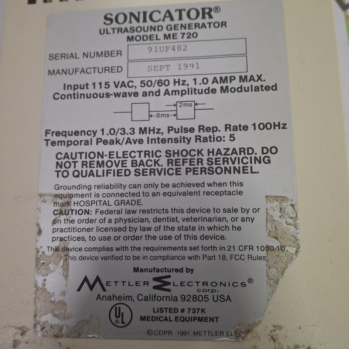 Mettler Electronics Sonicator 720 Ultrasound Therapy Unit