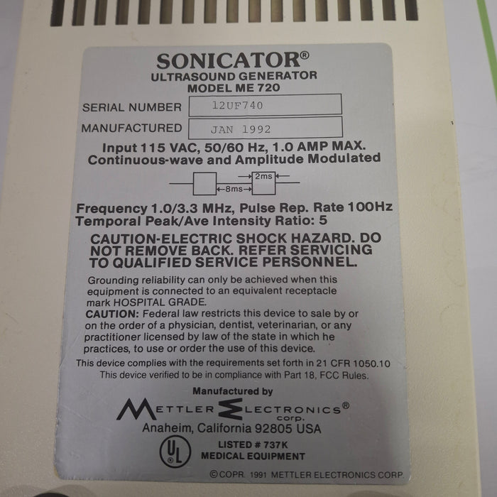 Mettler Electronics Sonicator 720 Ultrasound Therapy Unit