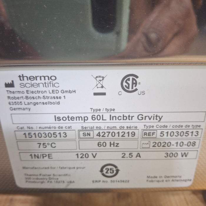 Fisherbrand Isotemp 60L Gravity Convection Incubator