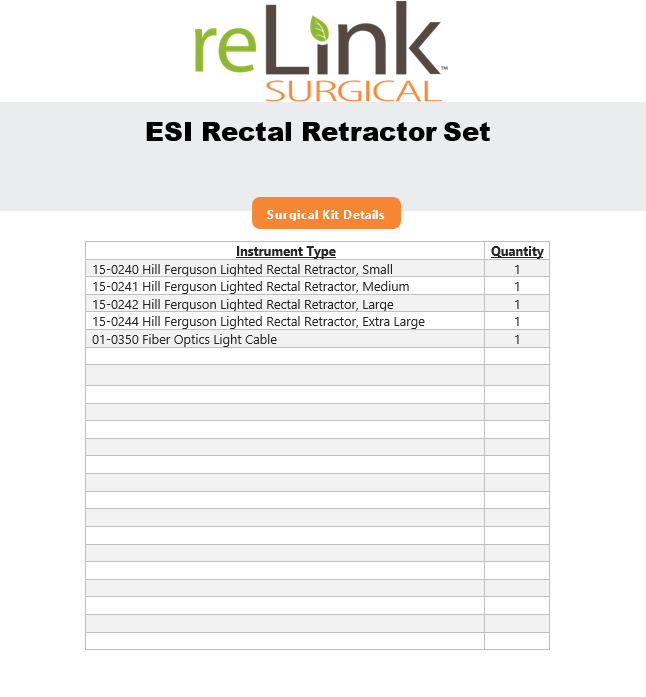 ESI Hill Ferguson Lighted Rectal Retractor Set