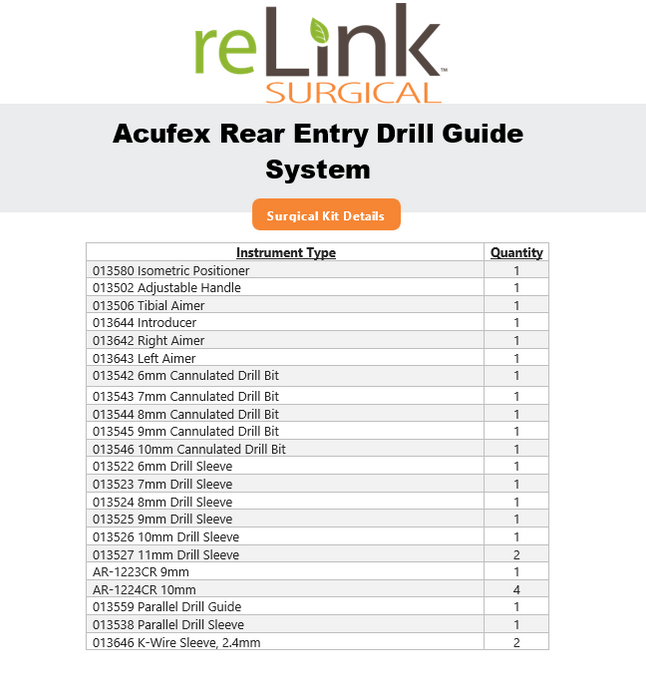 Smith & Nephew Acufex Rear Entry ACL Drill Guide System