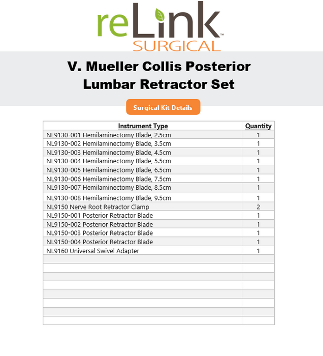 V. Mueller Collis Posterior Lumber Retractor Set