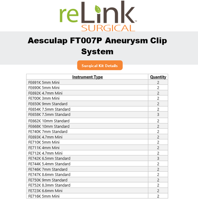 Aesculap, Inc. YASARGIL Aneurysm Clip System