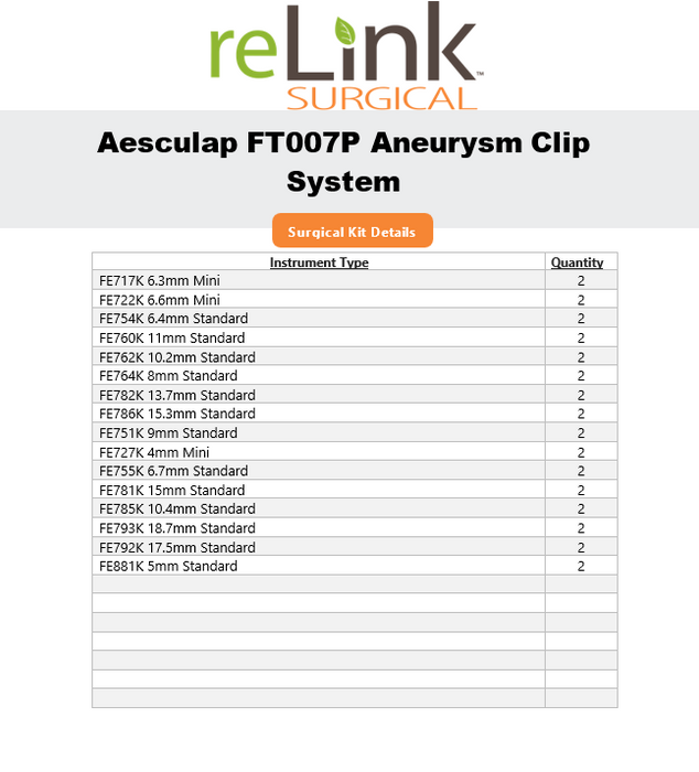 Aesculap, Inc. YASARGIL Aneurysm Clip System