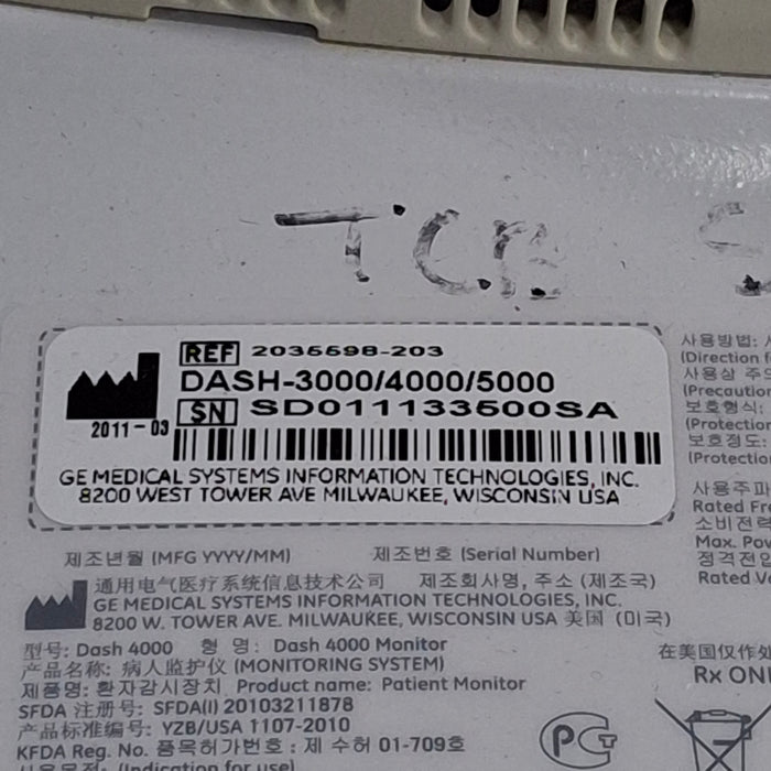 GE Healthcare Dash 4000 - Masimo SpO2 Patient Monitor