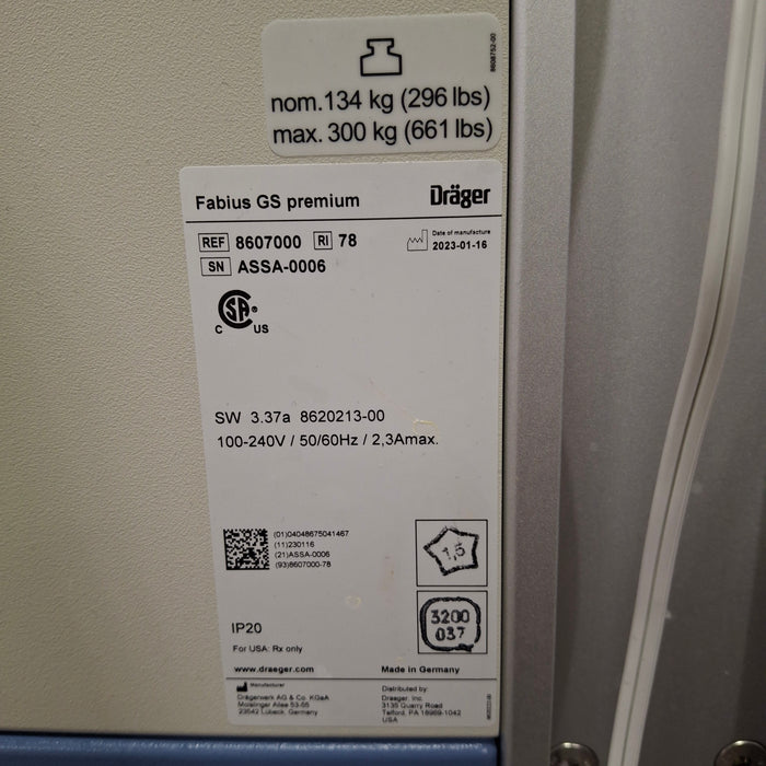 Draeger Medical Fabius GS Premium Anesthesia Machine