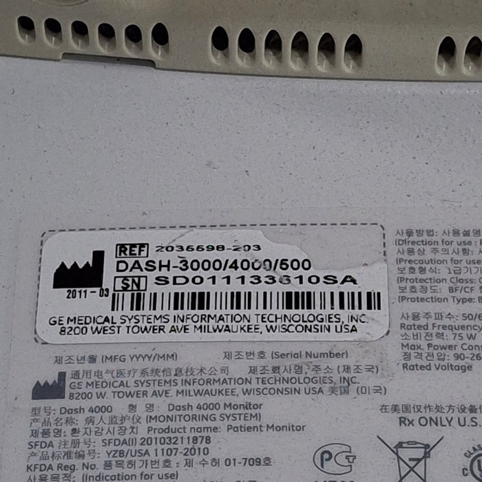 GE Healthcare Dash 4000 - Masimo SpO2 Patient Monitor