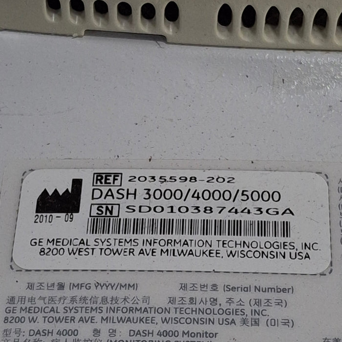 GE Healthcare Dash 4000 - Masimo SpO2 Patient Monitor