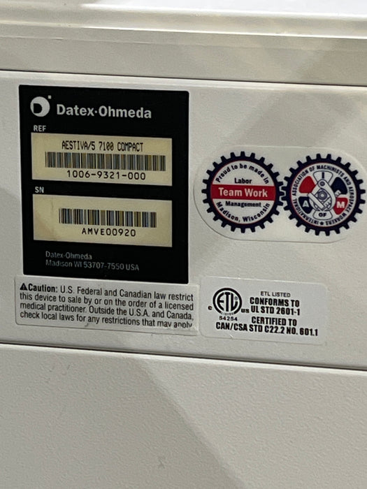Datex-Ohmeda Aestiva 5 w/7100 Anesthesia System