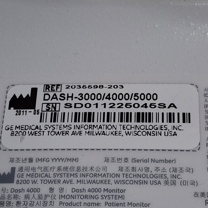 GE Healthcare Dash 4000 - Masimo SpO2 Patient Monitor