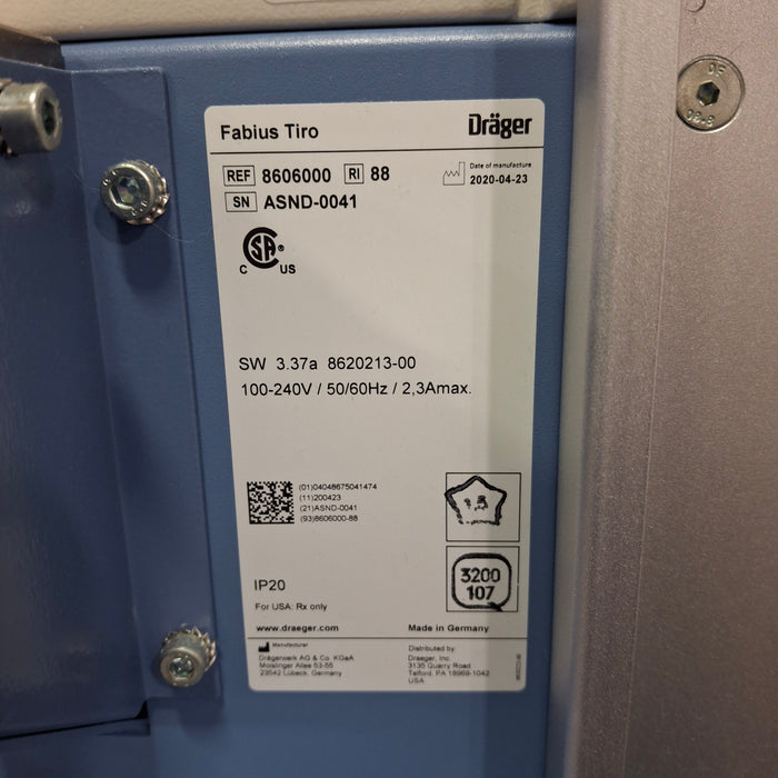 Draeger Medical Fabius Tiro Anesthesia Machine