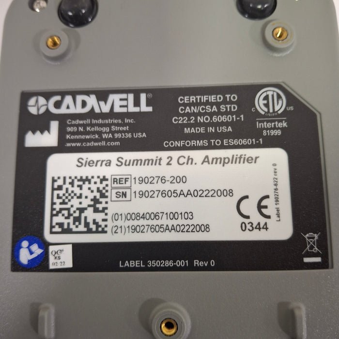 Cadwell Laboratories Inc. 190276-200 Sierra Summit 2 Channel Amplifier