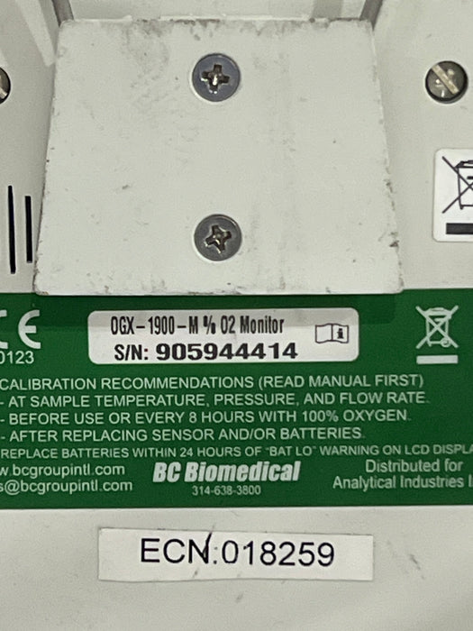 BC Biomedical OGX-1900-M Oxygen Analyzer