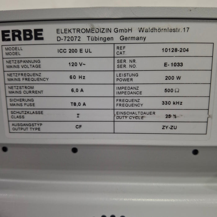 Erbe ICC 200 Electrosurgical Unit