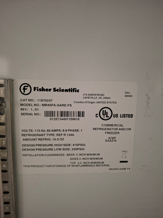 Fisher Scientific MR45PA Glass Door Laboratory Refrigerator