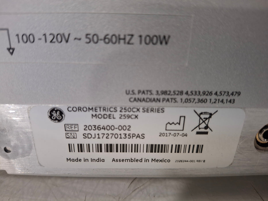 GE Healthcare Corometrics 250cx Series Model 259cx Fetal Monitor