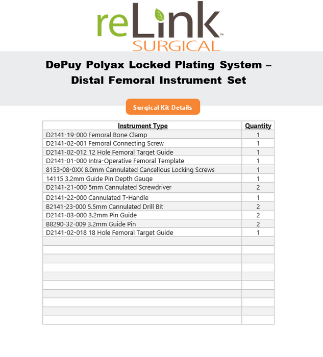 DePuy Polyax Locked Plating System Distal Femoral Instrument Set