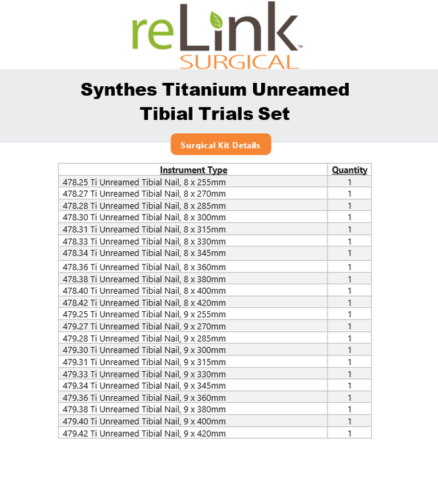 Synthes, Inc. Titanium Unreamed Tibial Nails Surgical Instrument