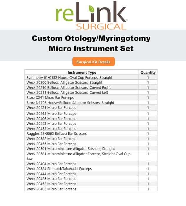 Custom Otology / Myringotomy Micro Instrument Set