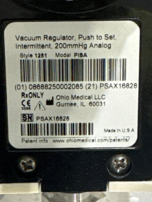 Ohio Medical Corporation 1251 Suction Regulator