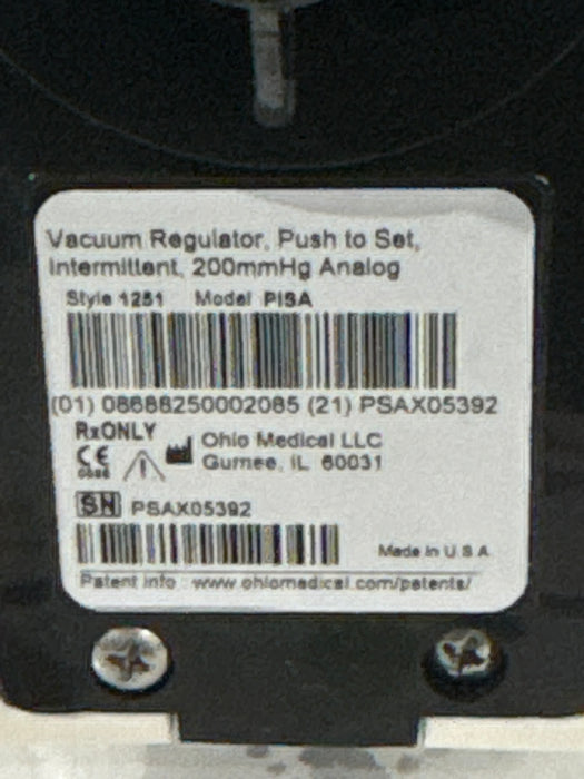 Ohio Medical Corporation Push to Set Vacuum Regulator